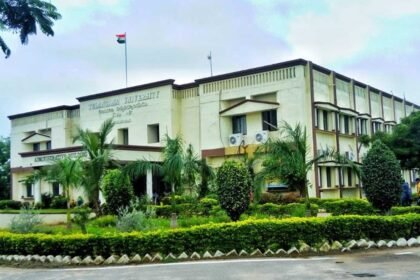 Telangana University building with greenery surrounding